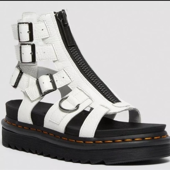 Dr Martens Olson Zipped White Leather Strap Sandals Platform Doc Women’s - Picture 10 of 13